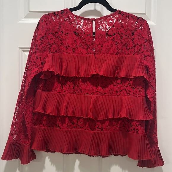 J.Crew Red Lace Pleated Ruffle layers Top Size 4 Holiday Party Family photos - Picture 9 of 9